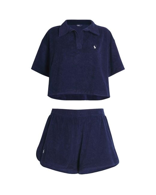Polo Ralph Lauren Blue Cotton Terry Shirt And Shorts Set