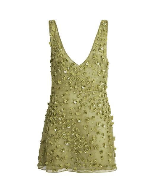 Cult Gaia Green Silk Embellished Sapphira Mini Dress