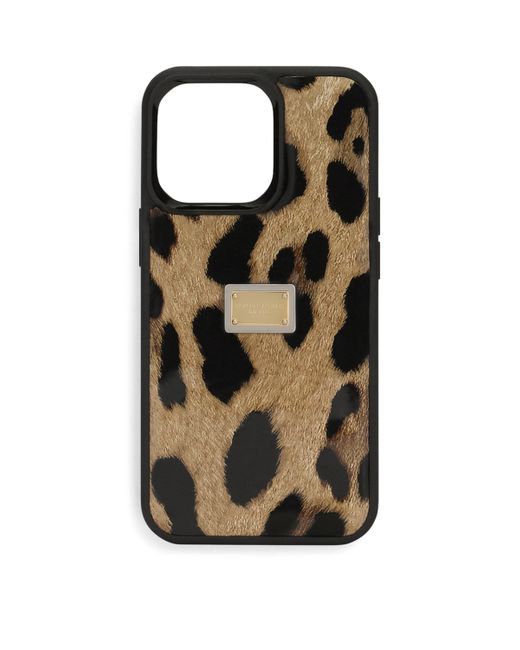 Dolce & Gabbana Black Calfskin Leopard Print Iphone 14 Pro Case