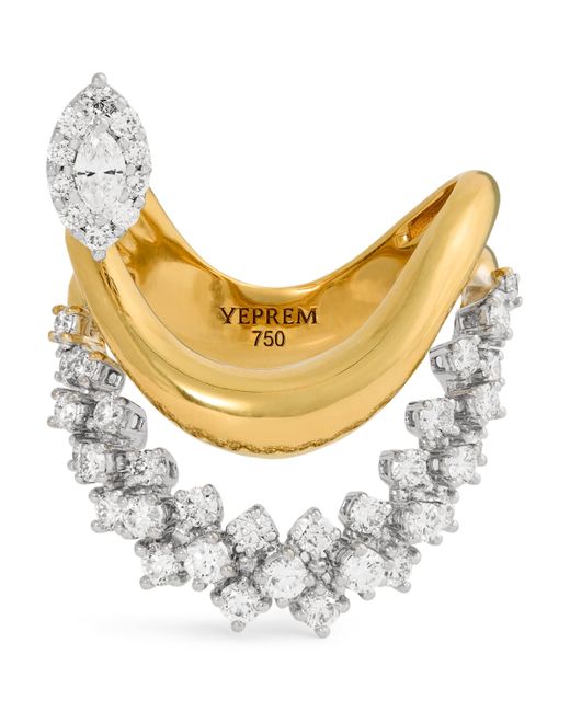 YEPREM Metallic Mixed And Diamond Swirl Ring