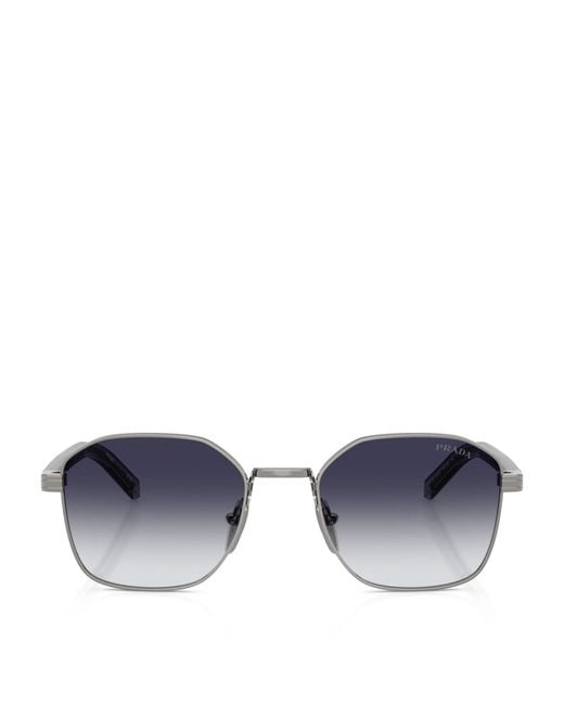 Prada Blue Metal Geometric Sunglasses for men