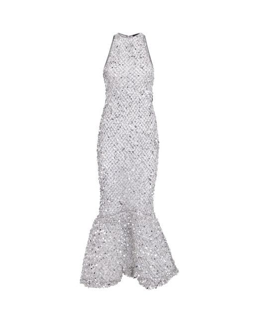 LAPOINTE Gray Sequinned Fishtail Midi Dress