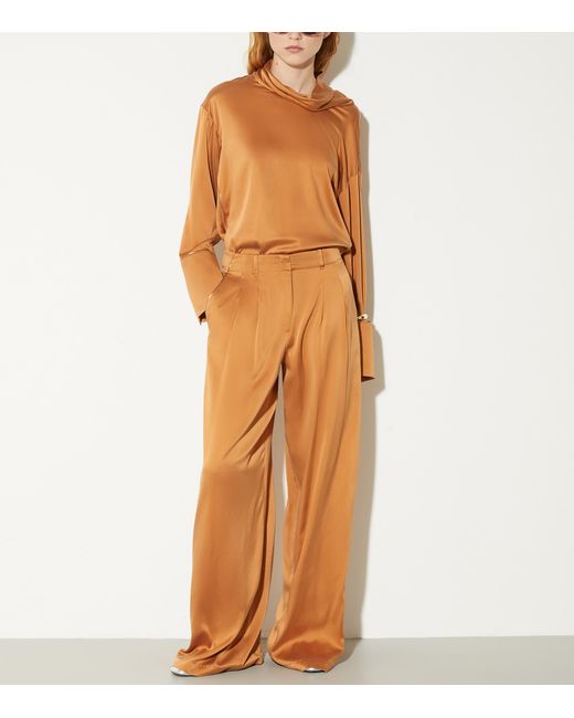 MAX&Co. Brown Stretch-Silk Cowl-Neck Blouse