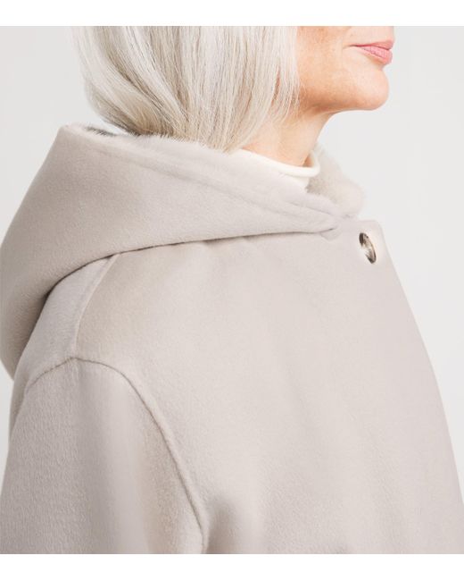 Yves Salomon Gray Hooded Mink Fur-Trim Coat