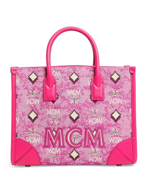 MCM Canvas Small Jacquard München Tote Bag in Pink Lyst