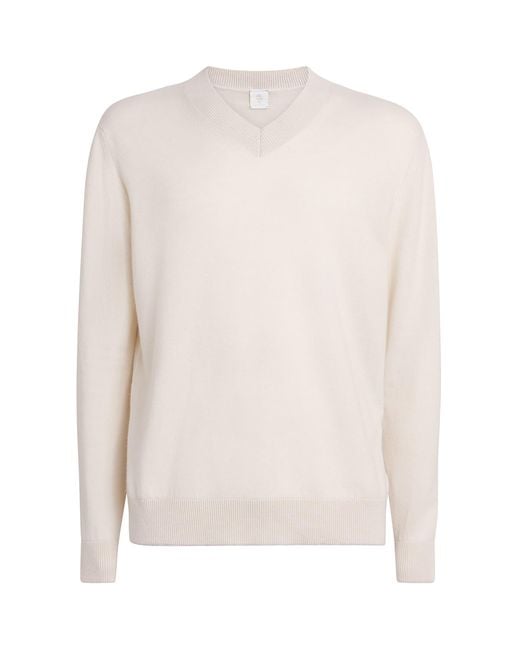 Eleventy White Cashmere V-Neck Sweater for men