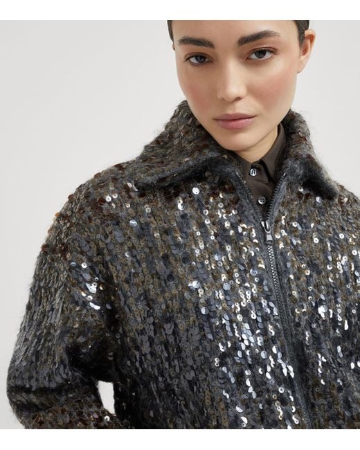 Brunello Cucinelli Black Mohair-Blend Sequin-Embellished Cardigan