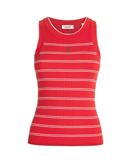 Sandro Red Knit Stripe Tank Top
