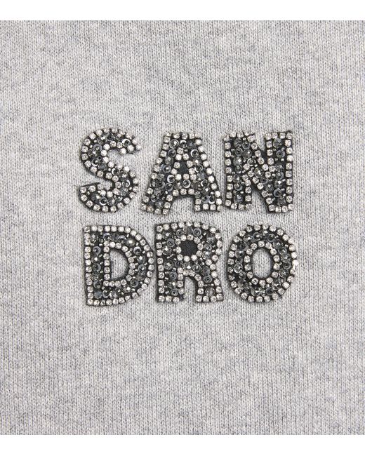 Sandro Gray Cotton-Blend Embroidered Sweater