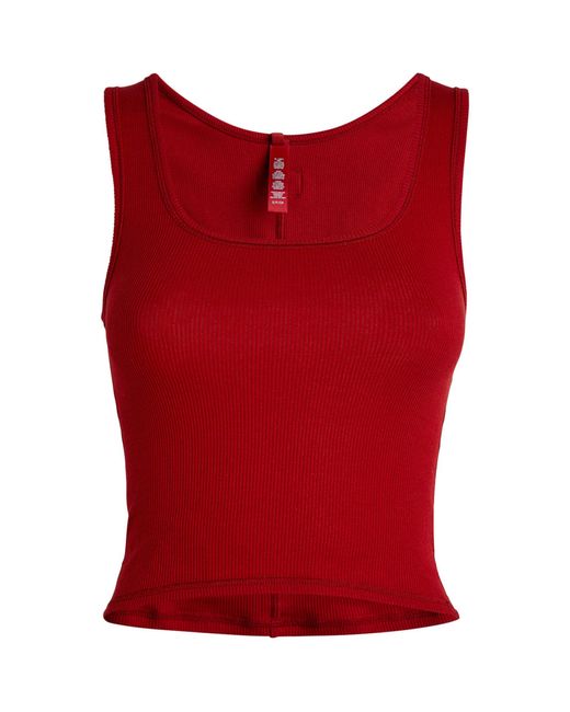 Skims Red Cotton Ribbed Heritage Tank Top