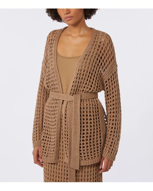 Max Mara Brown Cotton Open-Knit Cardigan