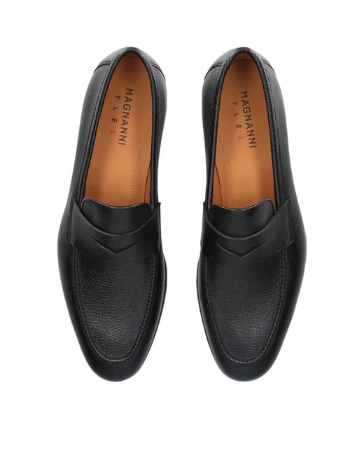 Magnanni Shoes Black Leather Diezma Ii Loafers for men