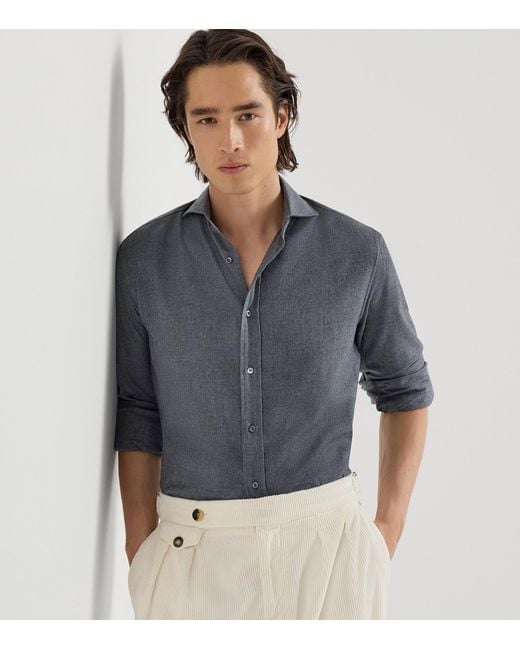 Brunello Cucinelli Gray Cotton-Blend Flannel Shirt for men