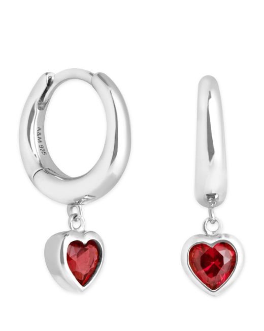 Astrid & Miyu Red Rhodium-Plated Heart Huggie Earrings