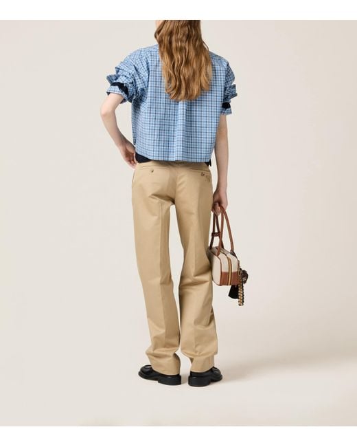 Miu Miu Blue Checked Poplin Shirt