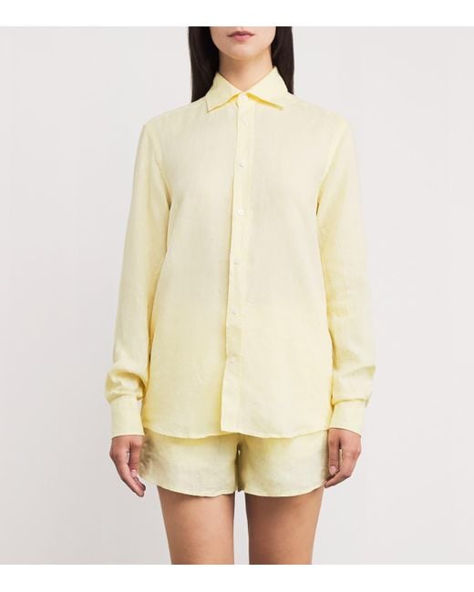 With Nothing Underneath Yellow Linen The Boyfriend Shirt