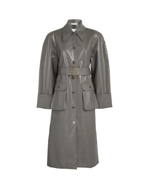 ROWEN ROSE Gray Eco-leather Belted Trench Coat