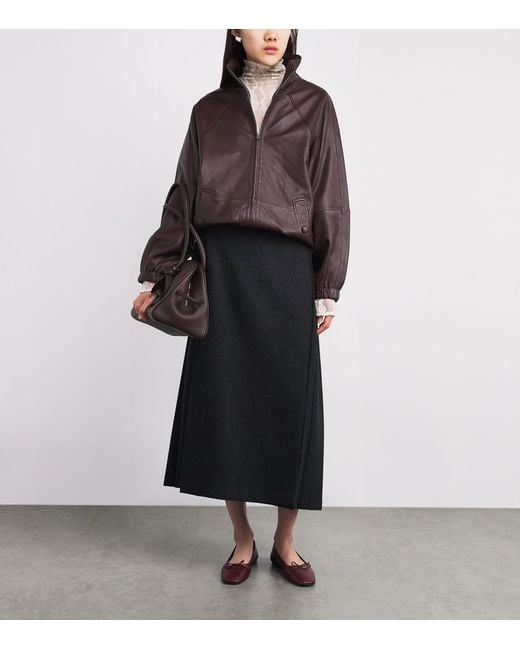 Sandro Brown Raglan-Sleeve Leather Jacket