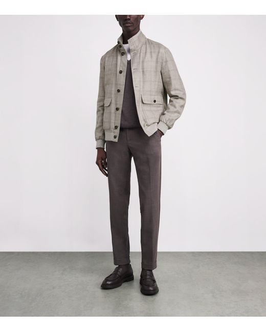 FIORONI CASHMERE Gray Wool-Blend Check Bomber Jacket for men