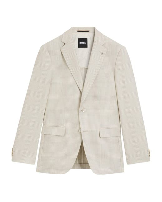 Boss White Wool-Silk-Linen Check Blazer for men