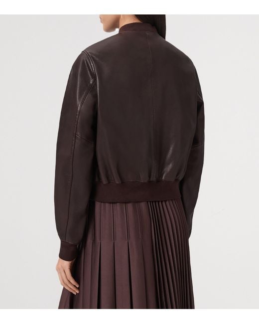 AllSaints Brown Leather Orten Bomber Jacket