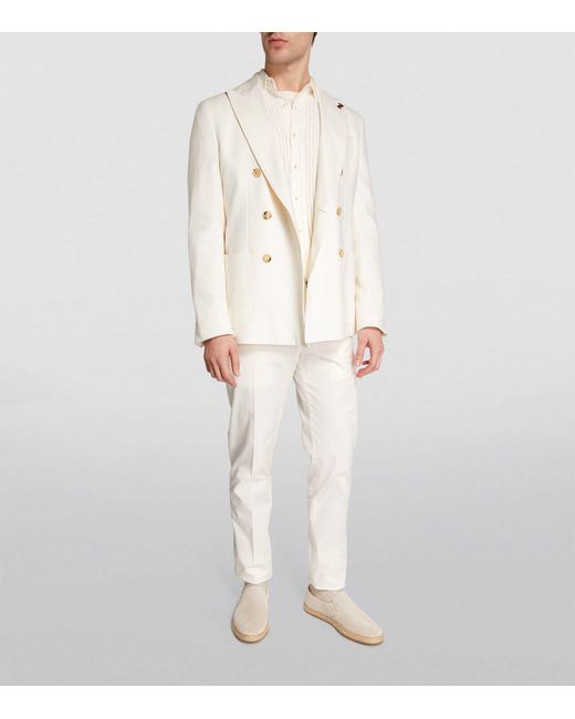 Pal Zileri White Cotton-blend Double-breasted Blazer for men
