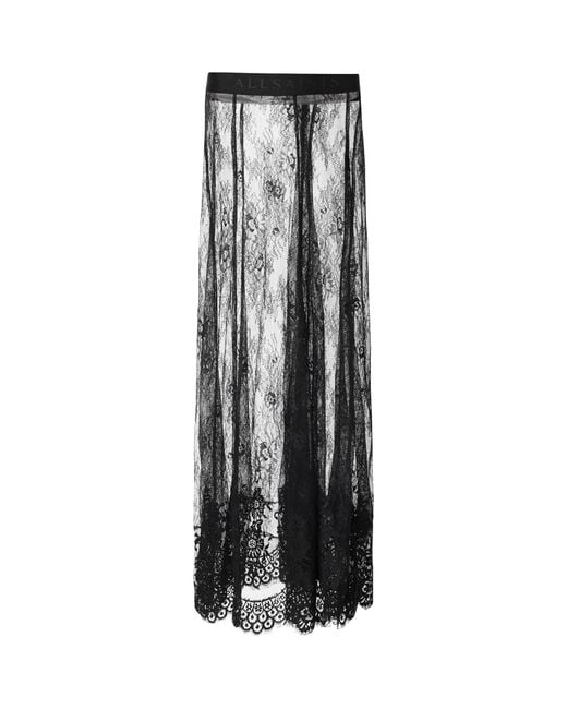 AllSaints Black Lace Arran Maxi Skirt