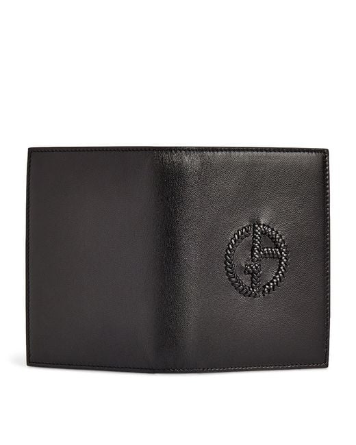 Giorgio Armani Black Leather Logo Passport Holder for men