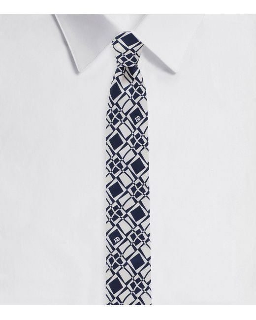 Dolce & Gabbana White Silk Patterned Tie for men