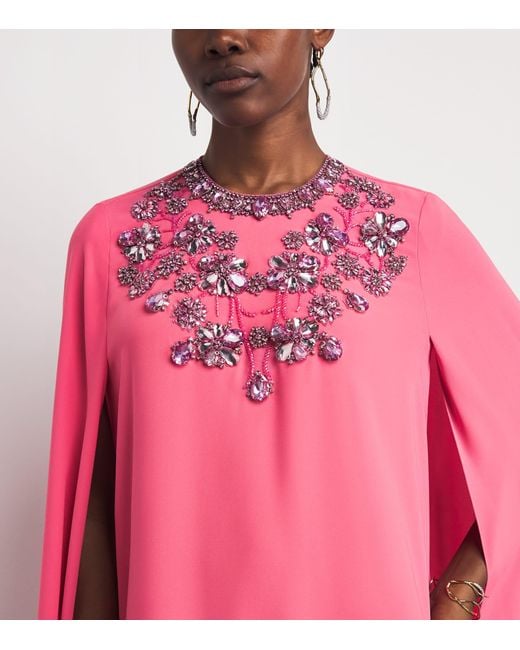 Zuhair Murad Pink Cady Embellished Cape Gown