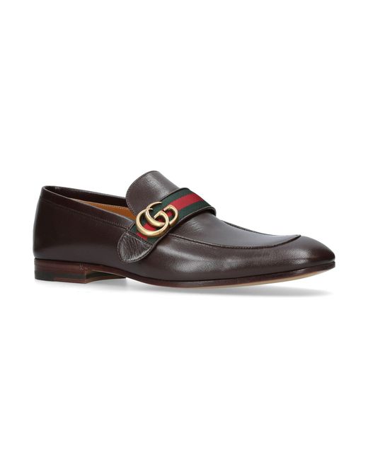 Gucci Leather Donnie Web Loafers in Brown for Men - Lyst