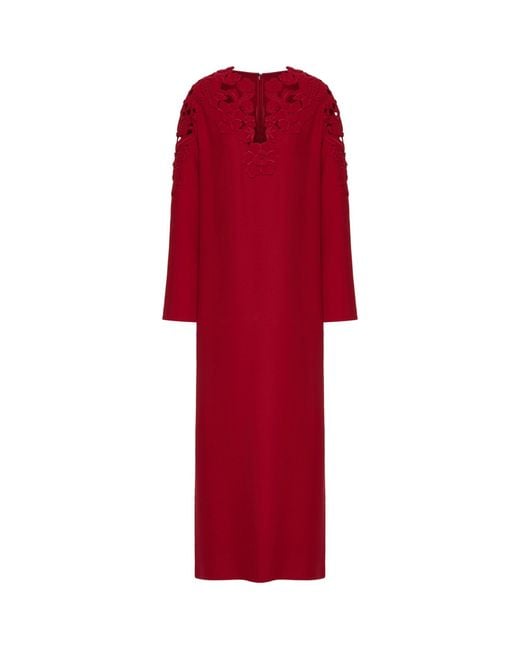 Valentino Garavani Red Silk Hibiscus-detail Maxi Dress