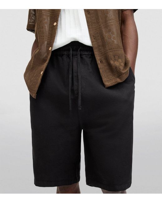 AllSaints Black Cotton-linen Blend Hanbury Shorts for men