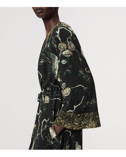 AllSaints Black Printed Diana Midi Wrap Dress