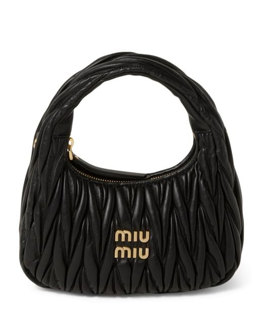 Miu Miu Black Small Matelassé Leather Wander Top-Handle Bag