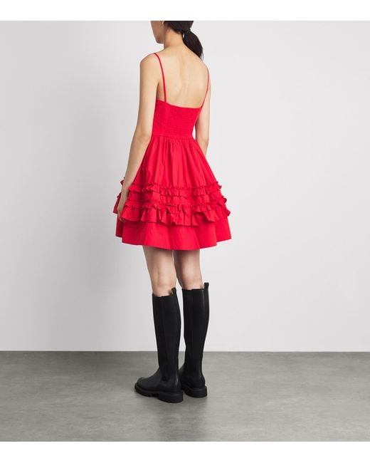 Ganni Red Cotton Ruffled Mini Dress