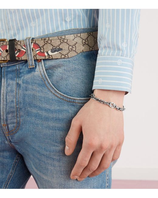Gucci Brown Silver Interlocking G Bracelet for men