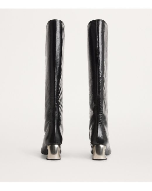 Jil Sander Black Leather Knee-High Heeled Boots 40