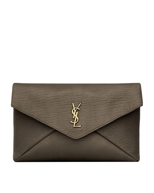 Saint Laurent Brown Leather Cassandre Envelope Pouch