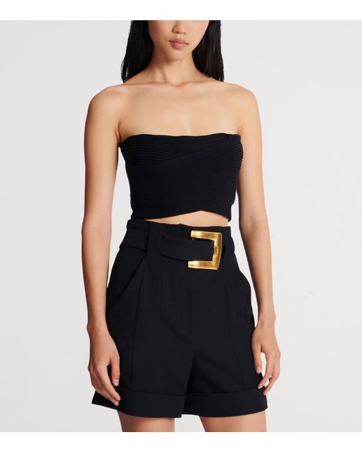 Balmain Black Rib-Knit Bandeau Top