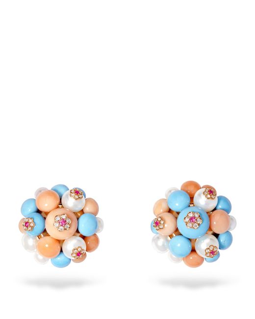 David Morris White Rose Gold, Diamond And Sapphire Large Berry Cluster Earrings