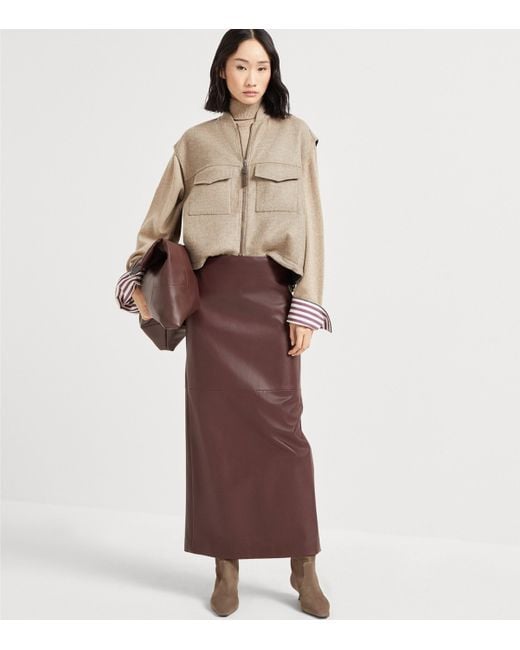 Brunello Cucinelli Purple Nappa Leather Column Maxi Skirt