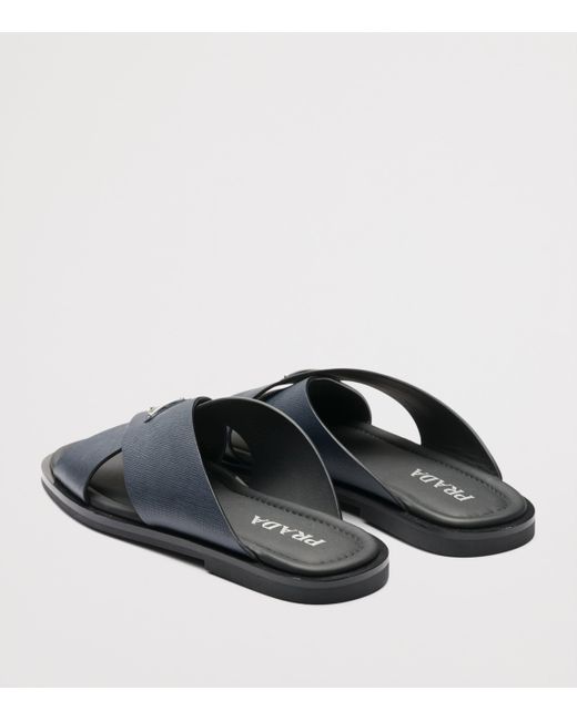 Prada Black Saffiano Leather Crossover Sandals for men