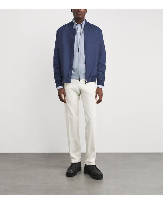 Paul & Shark Blue Wool-Silk-Linen-Blend Bomber Jacket for men