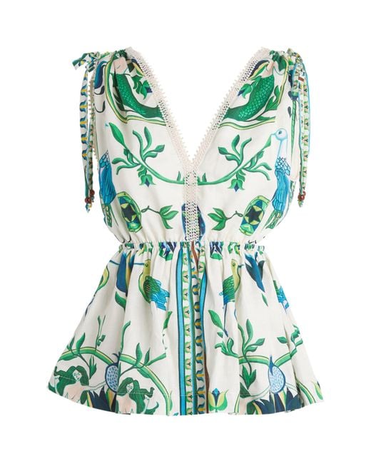 Lug Von Siga Green Linen Printed Viktoria Top