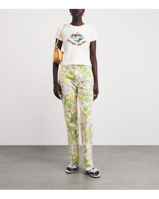 Mother Metallic Printed The Kick It Straight Jeans