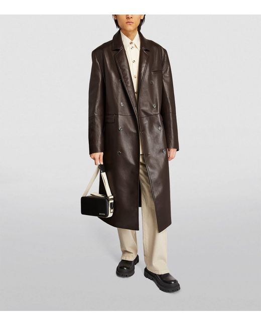 Nanushka Brown Faux Leather Overcoat for men