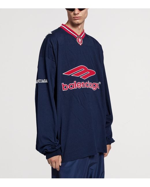 Balenciaga Blue 3B Football Long Sleeve V-Neck T-Shirt for men