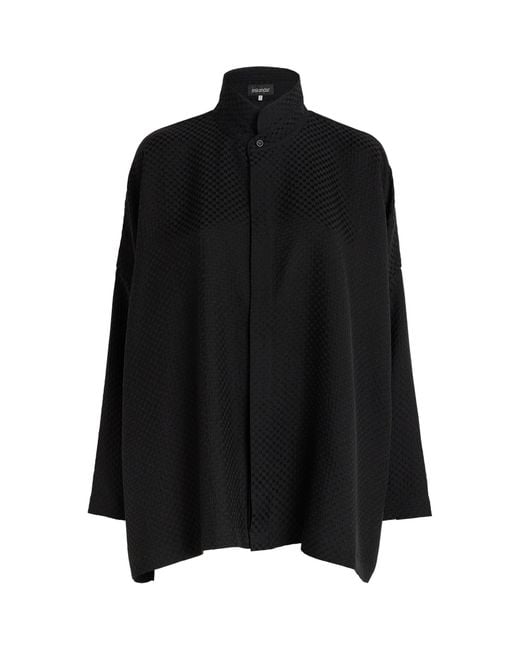 Eskandar Black Silk Double-Stand Collar Shirt