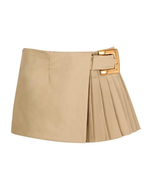 Balmain Natural Belt Detail Short Gabardine Skirt